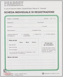 STELLA-PIZZOLI, Test PEABODY schede di registrazione