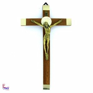 , Croce in legno angoli dorati cm 17